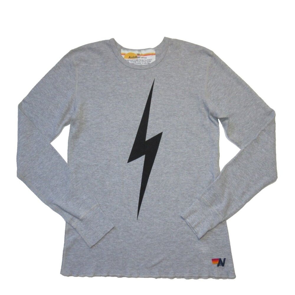 Aviator Nation Gray Long Sleeve Lightning Bolt Tee - Picture 2 of 6